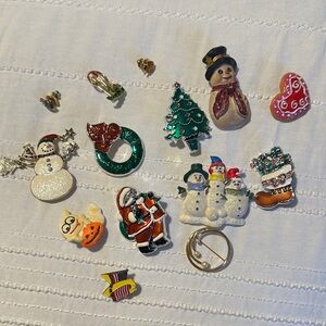 Festive Holiday Brooch Pin Set